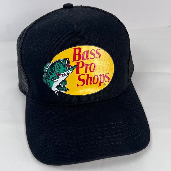 Bass‎ Pro Shops Black Mesh-Back Trucker Hat With Logo Adjustable SnapBack - Picture 1 of 7